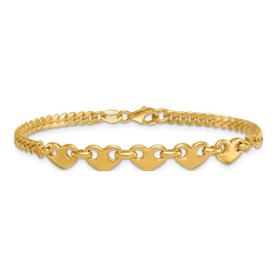 14K Yellow Gold Five Hearts Curb Link Bracelet – view 4