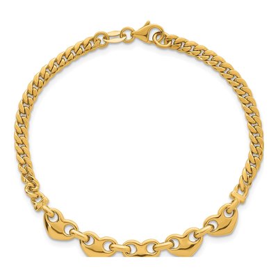 14K Yellow Gold Five Hearts Curb Link Bracelet – view 5