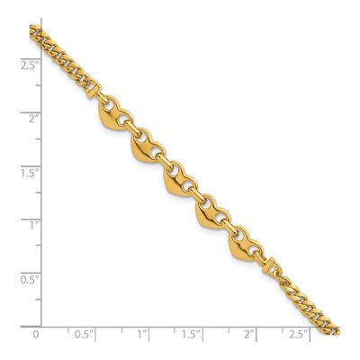 14K Yellow Gold Five Hearts Curb Link Bracelet – view 6
