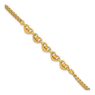 14K Yellow Gold Five Hearts Curb Link Bracelet