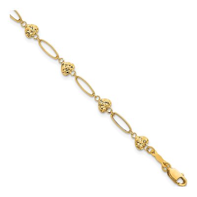 14K Yellow Gold Puffed Heart Link Bracelet