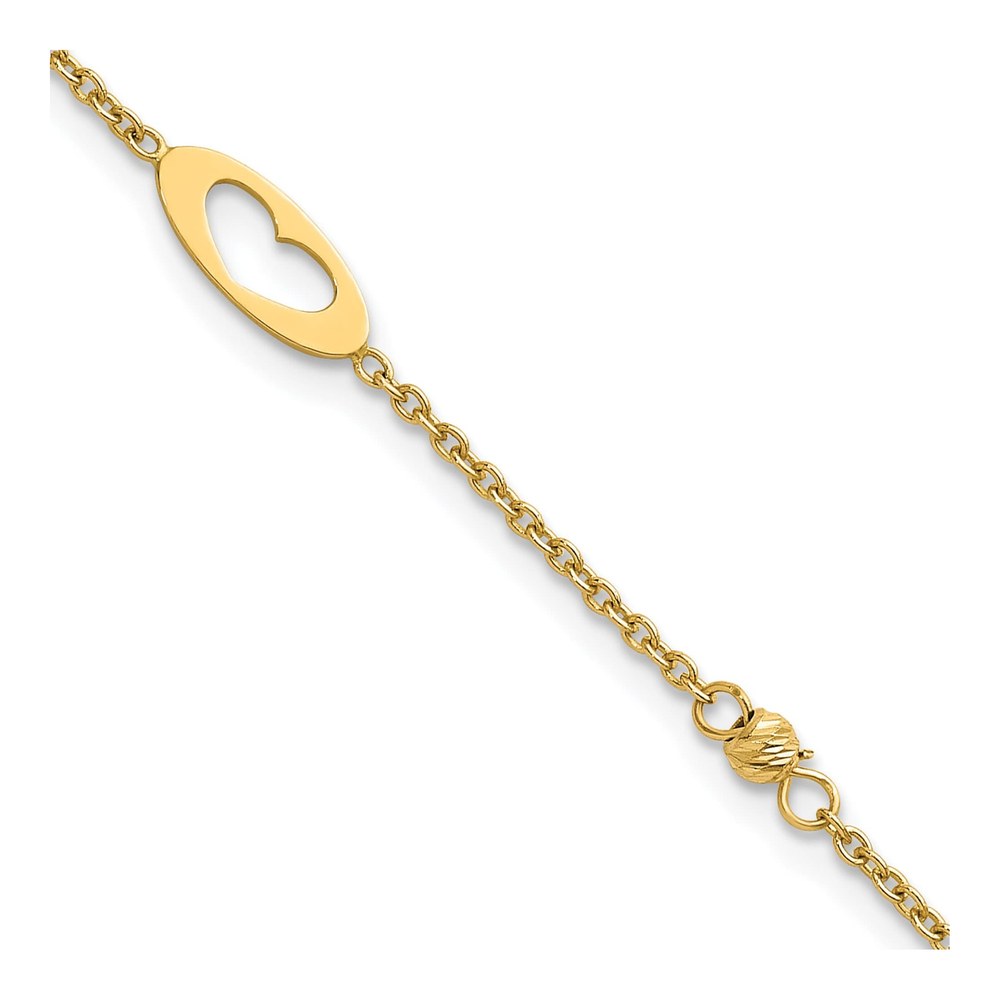 14K Polished Cut-Out Hearts And Diamond-Cut Beads 7.5 Inch Bracelet with Lobster Clasp