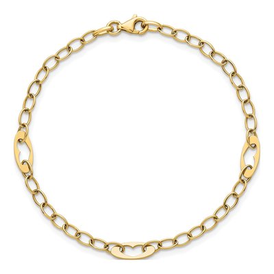 14K Yellow Gold 3.2mm Cut-Out Hearts Cable Chain Bracelet – view 5