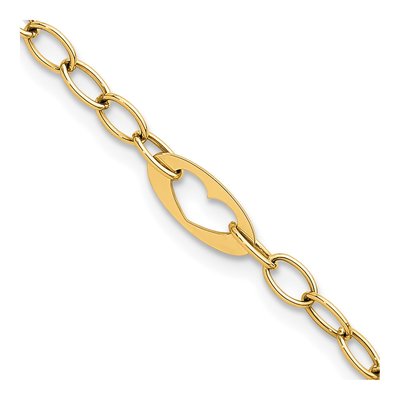 14K Yellow Gold 3.2mm Cut-Out Hearts Cable Chain Bracelet