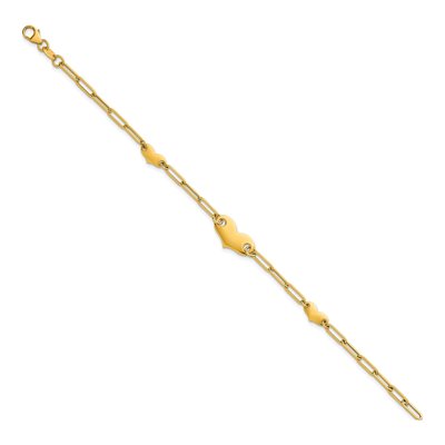 14K Yellow Gold Paperclip Three Hearts Bracelet – view 3