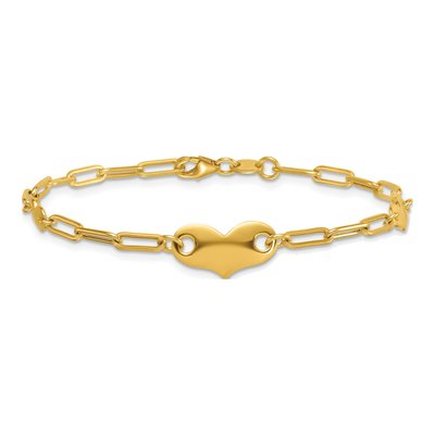 14K Yellow Gold Paperclip Three Hearts Bracelet – view 4