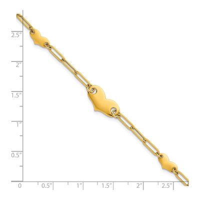 14K Yellow Gold Paperclip Three Hearts Bracelet – view 6