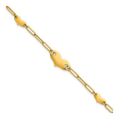 14K Yellow Gold Paperclip Three Hearts Bracelet