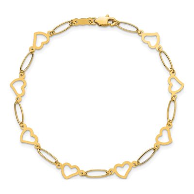 14K Yellow Gold Open Heart Link Bracelet – view 5