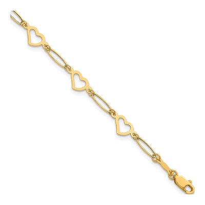 14K Yellow Gold Open Heart Link Bracelet