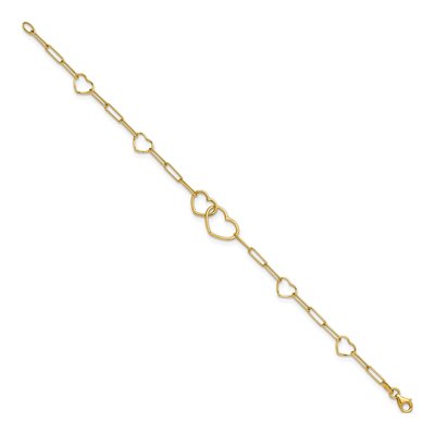 14K Yellow Gold Double Hearts Paper Clip Bracelet – view 3