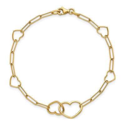 14K Yellow Gold Double Hearts Paper Clip Bracelet – view 5