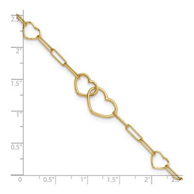 14K Yellow Gold Double Hearts Paper Clip Bracelet – view 6
