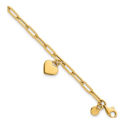 14K Yellow Gold Heart Paperclip Bracelet