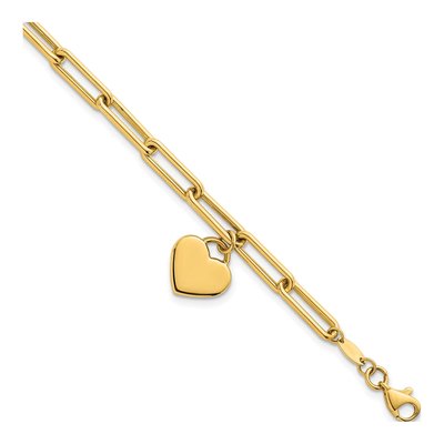 14K Yellow Gold Heart Paperclip Bracelet