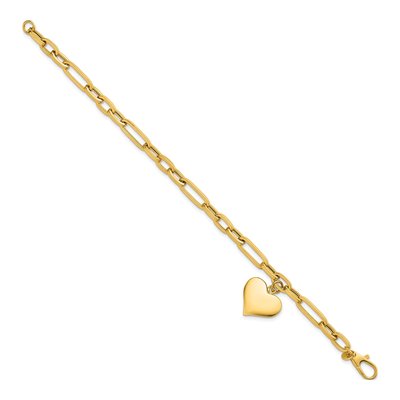 14K Yellow Gold Paperclip Puffed Heart Bracelet – view 3