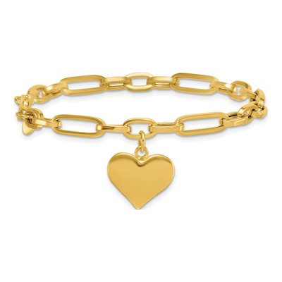 14K Yellow Gold Paperclip Puffed Heart Bracelet – view 4