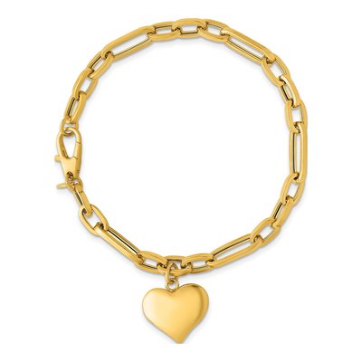 14K Yellow Gold Paperclip Puffed Heart Bracelet – view 5
