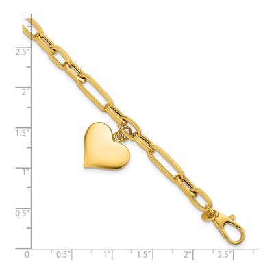 14K Yellow Gold Paperclip Puffed Heart Bracelet – view 6