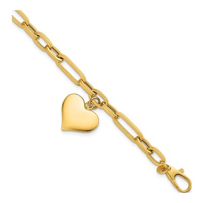 14K Yellow Gold Paperclip Puffed Heart Bracelet