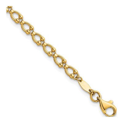 14K Yellow Gold Fancy Beaded Link 7-Inch Bracelet