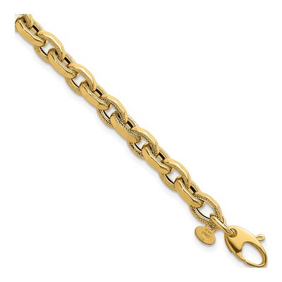 14K Yellow Gold 5.5mm Fancy Oval Open Link Chain Bracelet