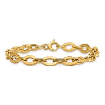 14K Yellow Gold 7.3mm Flat Cable Fancy Link Chain Bracelet – view 4