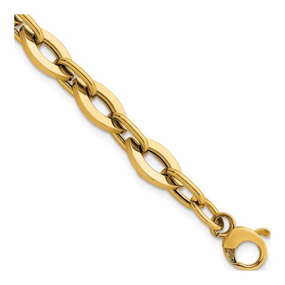 14K Yellow Gold 7.3mm Flat Cable Fancy Link Chain Bracelet