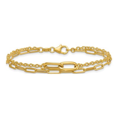 14K Yellow Gold 6.3mm Double Strand Oval Paperclip Chain Bracelet – view 4