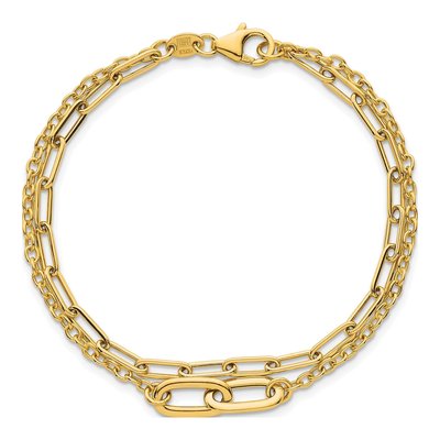14K Yellow Gold 6.3mm Double Strand Oval Paperclip Chain Bracelet – view 5
