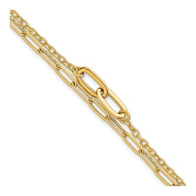 14K Yellow Gold 6.3mm Double Strand Oval Paperclip Chain Bracelet