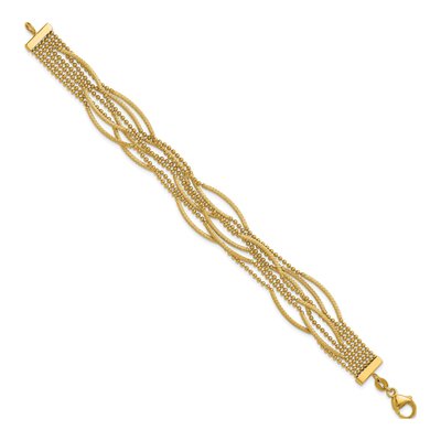 14K Yellow Gold 6.9mm Beaded Multi-Strand Fancy Link Chain Bracelet – view 3