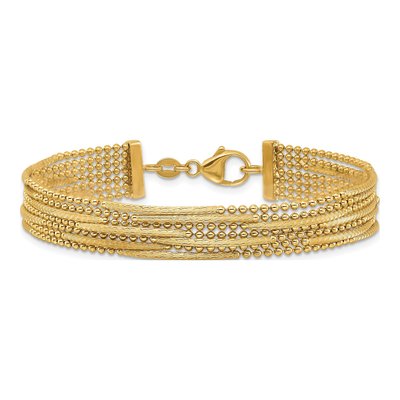 14K Yellow Gold 6.9mm Beaded Multi-Strand Fancy Link Chain Bracelet – view 4
