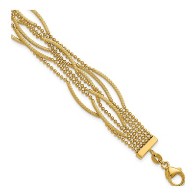 14K Yellow Gold 6.9mm Beaded Multi-Strand Fancy Link Chain Bracelet