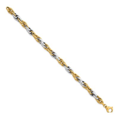 14K Two-Tone Gold 6.45mm Twisted Rope Fancy Link Chain Bracelet – view 3