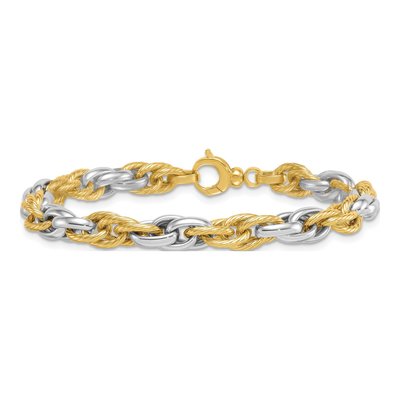 14K Two-Tone Gold 6.45mm Twisted Rope Fancy Link Chain Bracelet – view 4