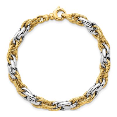 14K Two-Tone Gold 6.45mm Twisted Rope Fancy Link Chain Bracelet – view 5