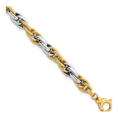14K Two-Tone Gold 6.45mm Twisted Rope Fancy Link Chain Bracelet
