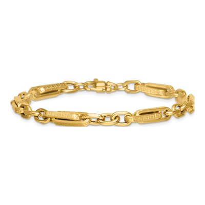 14K Yellow Gold Textured Greek Key Link Bracelet – view 4