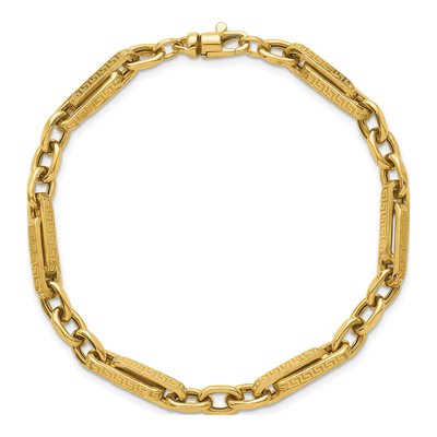 14K Yellow Gold Textured Greek Key Link Bracelet – view 5