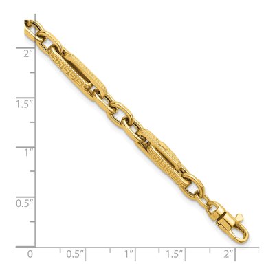 14K Yellow Gold Textured Greek Key Link Bracelet – view 6