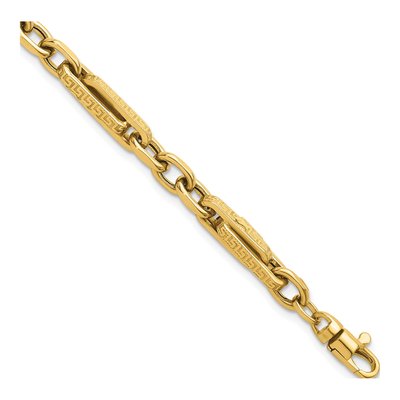 14K Yellow Gold Textured Greek Key Link Bracelet