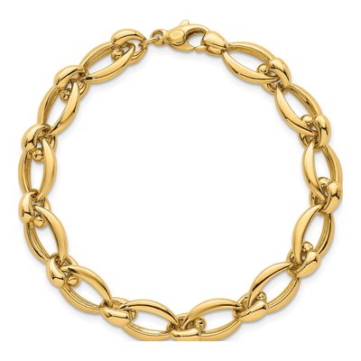 14K Yellow Gold 8.6mm Round Oval Fancy Link Chain Bracelet – view 5