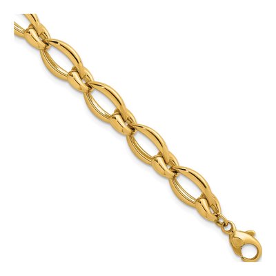 14K Yellow Gold 8.6mm Round Oval Fancy Link Chain Bracelet