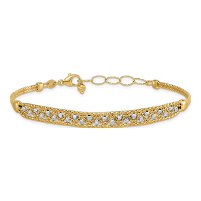 14K Two-Tone Gold 7mm Diamond-Cut Beaded Mesh Chain Bracelet – view 4