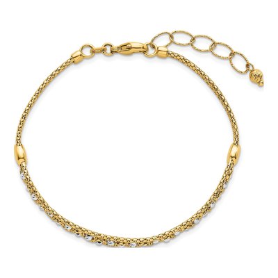 14K Two-Tone Gold 7mm Diamond-Cut Beaded Mesh Chain Bracelet – view 5
