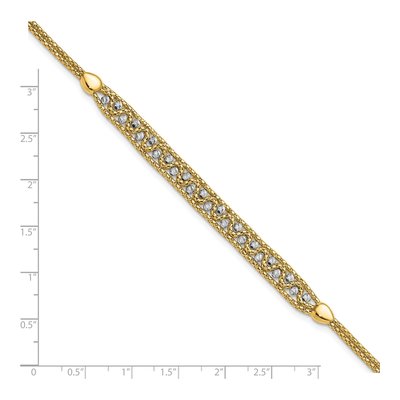 14K Two-Tone Gold 7mm Diamond-Cut Beaded Mesh Chain Bracelet – view 6