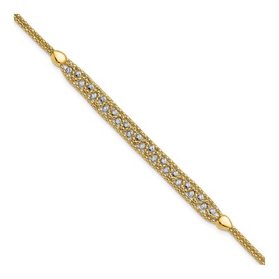 14K Two-Tone Gold 7mm Diamond-Cut Beaded Mesh Chain Bracelet