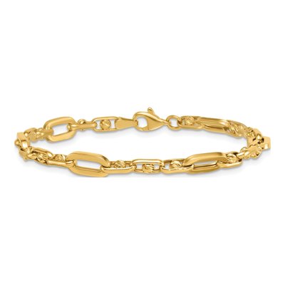 14K Yellow Gold 5.75mm Diamond-Cut Open Fancy Link Chain Bracelet – view 4