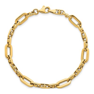14K Yellow Gold 5.75mm Diamond-Cut Open Fancy Link Chain Bracelet – view 5